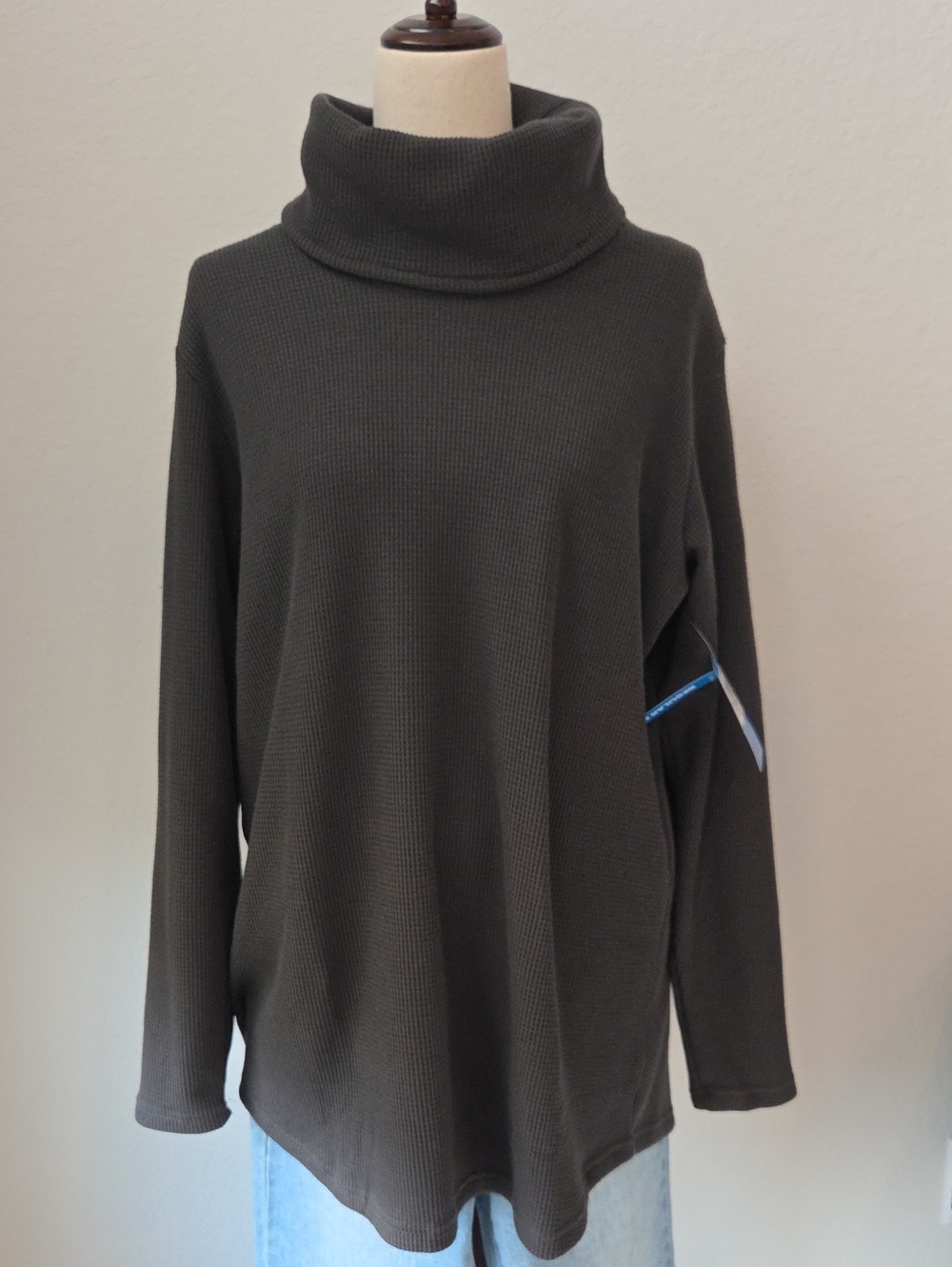 Columbia Holly Hideaway Cowl Dark Gray Waffle Knit Pullover Tunic